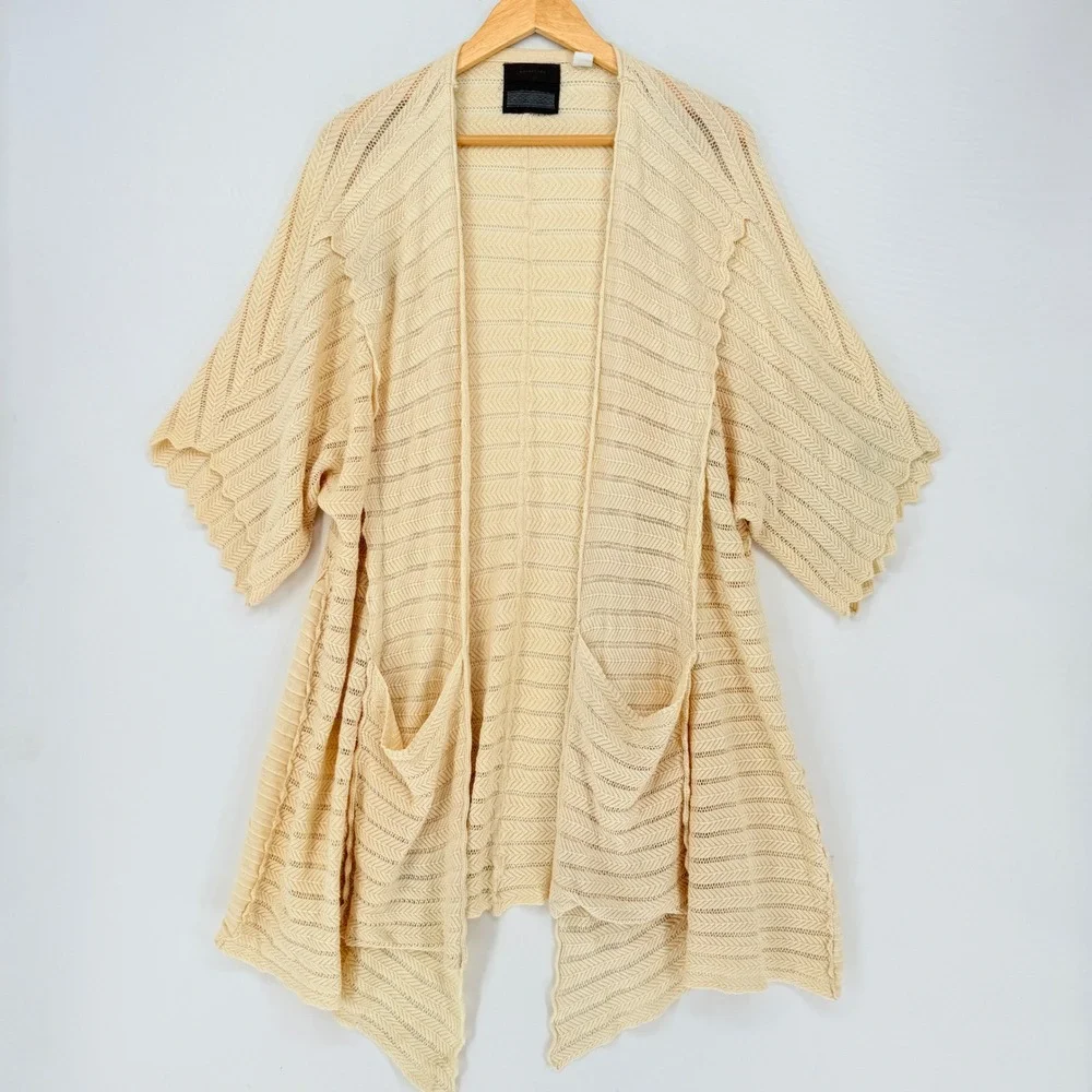 Anthropologie Guinevere Cardigan Women Medium Cream Pointelle Bohemian Cottage